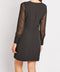 Black Mesh Sleeve  Button Detail Wrap Dress -DS1018