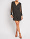 Black Mesh Sleeve  Button Detail Wrap Dress -DS1018