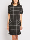 Black White Windowpane Mini Dress with front pockets -DS1021