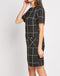 Black White Windowpane Mini Dress with front pockets -DS1021