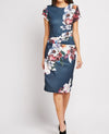 Floral Ruched Waist Midi Bodycon Dress -DS1022