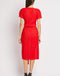 Midi Gathered Waist Red Plisse Dress with Frill Ruffle Detail -DS1028