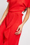 Midi Gathered Waist Red Plisse Dress with Frill Ruffle Detail -DS1028