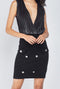 Sleeveless Velvet Contrast Button Detail Bodycon Dress -DS1029