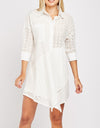 White 100% Cotton Laser Cut Perforated Mini Dress Shirt -DS1034