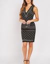 Sleeveless V-Neck Crystal Embellished Diamond Pattern dress -DS1036