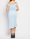 Midi Soft Blue Ruffle Detail Bardot Dress -DS1042