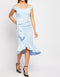 Midi Soft Blue Ruffle Detail Bardot Dress -DS1042