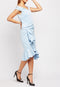 Midi Soft Blue Ruffle Detail Bardot Dress -DS1042