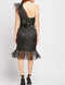 Black Mono Organza Polka Dot Ruffle Dress -DS1043