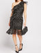 Black Mono Organza Polka Dot Ruffle Dress -DS1043