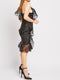 Black Mono Organza Polka Dot Ruffle Dress -DS1043