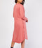 Metallic Inscription Side Button Detail Long Sleeve Midi Dress -DS1046