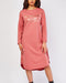 Metallic Inscription Side Button Detail Long Sleeve Midi Dress -DS1046