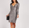 Metallic Illusion Silver Mesh Textured Dress Long Sleeve -DS1049