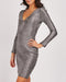 Metallic Illusion Silver Mesh Textured Dress Long Sleeve -DS1049