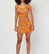 Floral Print Shirred Cross Wrap Mini Bardot Bodycon Dress -DS1051