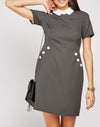 Contrast Collar Nailhead Button Detail Short Sleeve Dress -DS1053