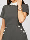 Contrast Collar Nailhead Button Detail Short Sleeve Dress -DS1053