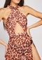 Maxi Glam Animal Leopard Print Split Beach Wear Cover up -DS1054