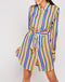 Women's Multi Color Stripe Dress Shirt Blue Yellow Pink  -DS1055