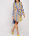 Women's Multi Color Stripe Dress Shirt Blue Yellow Pink  -DS1055