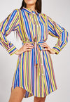 Women's Multi Color Stripe Dress Shirt Blue Yellow Pink  -DS1055