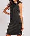 Sleeveless Sequinned Contrast Pussy Bow Collar Shimmer Shift Dress -DS1057