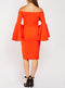 Bodycon Bardot Midi dress with flute sleeve Orange -DS1058