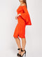 Bodycon Bardot Midi dress with flute sleeve Orange -DS1058