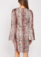 Flute Sleeve Snake Print V Neck Dress -DS1059