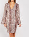 Flute Sleeve Snake Print V Neck Dress -DS1059