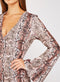 Flute Sleeve Snake Print V Neck Dress -DS1059