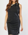 Sleeveless Sequinned Contrast Collar Shimmer Shift Dress -DS1061