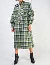 Plaid Pussybow Neck Layered Sleeve Shift Dress -DS1068