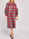 Plaid Pussybow Neck Layered Sleeve Shift Dress -DS1068