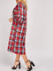 Plaid Pussybow Neck Layered Sleeve Shift Dress -DS1068