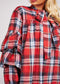 Plaid Pussybow Neck Layered Sleeve Shift Dress -DS1068