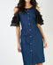 Fitted Denim Shirt Dress with Layered Chiffon Sleeve -DS1069