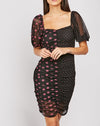 Mixed Polka Dot Print Ruched Dress -DS1070