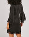 Black Silver Shimmer Button Detail Flare Sleeve Shift Dress -DS1071