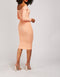 Peach Midi Bodycon Bardot Ribbed Long Sleeve Dress -DS1074