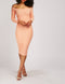 Peach Midi Bodycon Bardot Ribbed Long Sleeve Dress -DS1074