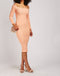 Peach Midi Bodycon Bardot Ribbed Long Sleeve Dress -DS1074