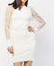 Puff Organza Cuff Long Sleeve Ribbed Bodycon Dress -DS1075