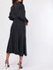 Black Midi Ruched Waist Long Sleeve Lurex Dress -DS1077