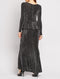 Silver Black Grey Long Sleeve Maxi Ruffle Detail Peplum Lurex Metallic Shimmer Dress -DS1081