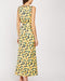 Sleeveless Belted Lemon Orange Maxi Midi Print Dress -DS1090