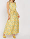 Sleeveless Belted Lemon Orange Maxi Midi Print Dress -DS1090