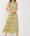 Sleeveless Belted Lemon Orange Maxi Midi Print Dress -DS1090